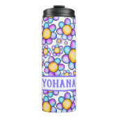 Lila Waterverf Daisy Flower aangepaste naam Zomer Thermosbeker (Voorkant)