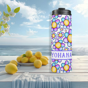 Lila Waterverf Daisy Flower aangepaste naam Zomer Thermosbeker