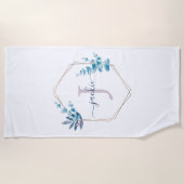 Lila Waterverf Eucalyptus Lijst Monogram Klassiek Strandlaken (Voorkant)