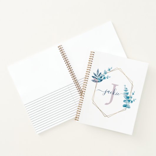 Lila Waterverf Eucalyptus Lijst Monogram Notitieboek (Binnen)