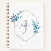 Lila Waterverf Eucalyptus Lijst Monogram Notitieboek (Voorkant)