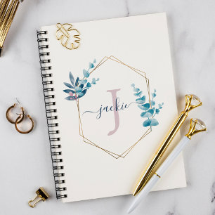 Lila Waterverf Eucalyptus Lijst Monogram Notitieboek