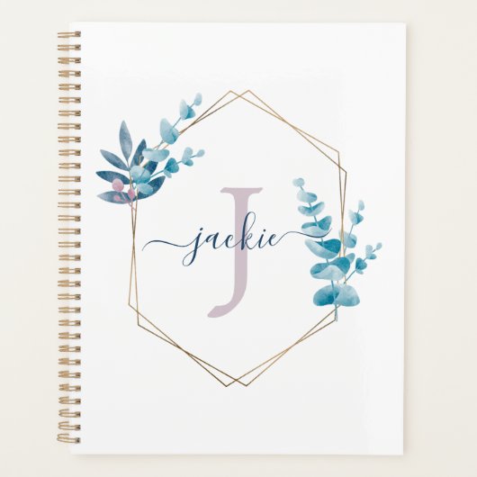 Lila Waterverf Eucalyptus Lijst Monogram Planner (Voorkant)
