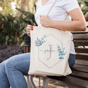 Lila Waterverf Eucalyptus Lijst Monogrammen Tote Bag