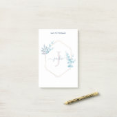 Lila Waterverf Eucalyptus-omhulde monogram Post-it® Notes (Op bureau)