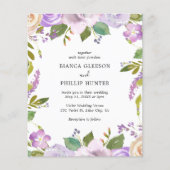 Lila Waterverf Floral Budget Huwelijksuitnodiging (Voorkant)