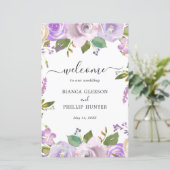 Lila Waterverf Floral Elegant Trouwprogramma (Staand voorkant)