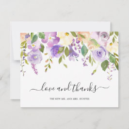 Lila Waterverf Floral Elegant Wedding Bedankkaart