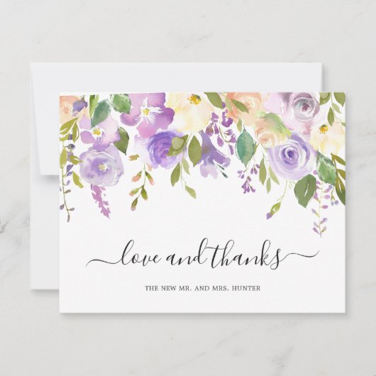 Lila Waterverf Floral Elegant Wedding Bedankkaart (Voorkant)