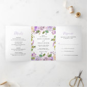 Lila Waterverf Floral Elegant Wedding Drieluik Uitnodiging (Binnen)