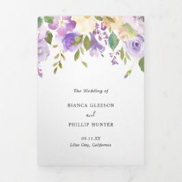 Lila Waterverf Floral Elegant Wedding Drieluik Uitnodiging