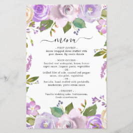 Lila Waterverf Floral Elegant Wedding Menu