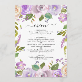 Lila Waterverf Floral Elegant Wedding Menu