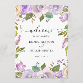 Lila Waterverf Floral Elegant Wedding Programmakaart