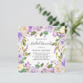 Lila Waterverf Floral Elegante Bruids Brunch Kaart (Staand voorkant)