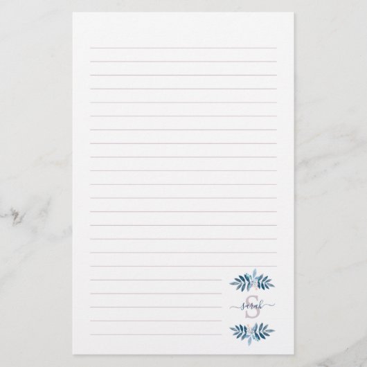 Lila Waterverf Floral Monogram Briefpapier (Voorkant)