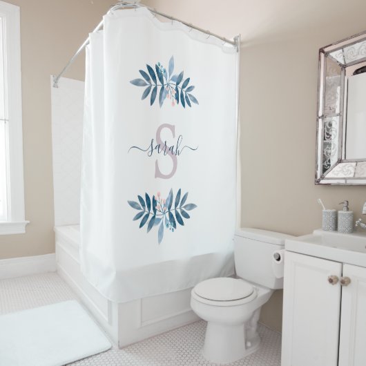 Lila Waterverf Floral Monogram Douchegordijn (In situ)