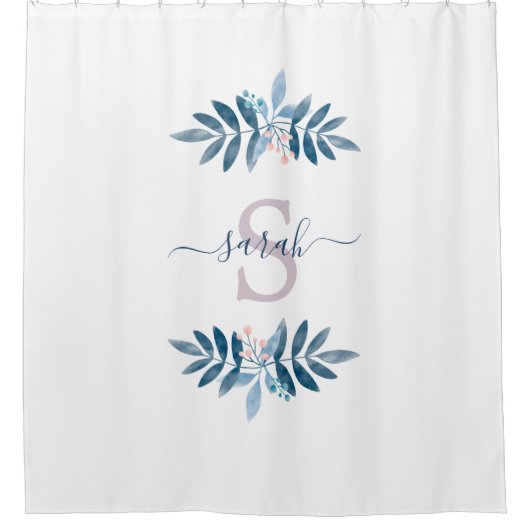 Lila Waterverf Floral Monogram Douchegordijn (Voorkant)