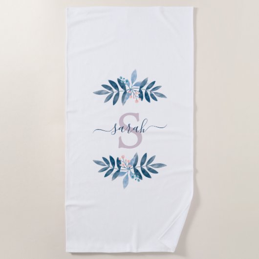 Lila Waterverf Floral Monogram Strandlaken (Voorkant)