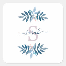 Lila Waterverf Floral Monogram Vierkante Sticker