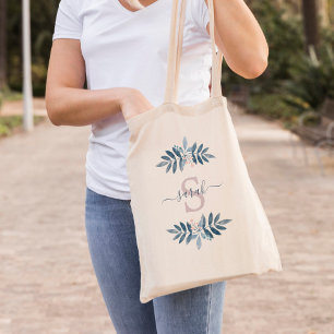 Lila Waterverf Floral Monogrammed Tote Bag
