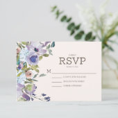 Lila Waterverf "Floral Wedding" door Blue Boho RSVP Kaartje (Staand voorkant)