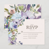 Lila Waterverf "Floral Wedding" door Blue Boho RSVP Kaartje (Voorkant / Achterkant)