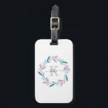 Lila Waterverf Floral Wreator Monogram Bagagelabel<br><div class="desc">Waterverf Floral Wreath Monogrammed design.</div>