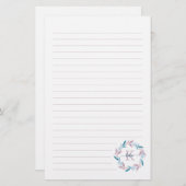 Lila Waterverf Floral Wreator Monogram Briefpapier (Voorkant / Achterkant)