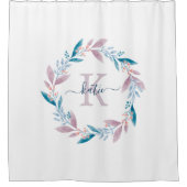 Lila Waterverf Floral Wreator Monogram Douchegordijn (Voorkant)