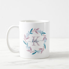 Lila Waterverf Floral Wreator Monogram Koffiemok