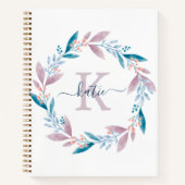 Lila Waterverf Floral Wreator Monogram Notitieboek (Voorkant)