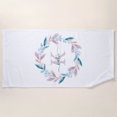 Lila Waterverf Floral Wreator Monogram Strandlaken (Voorkant)