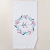 Lila Waterverf Floral Wreator Monogram Strandlaken (Voorkant)
