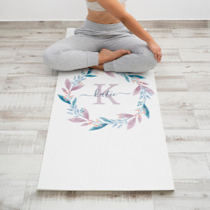 Lila Waterverf Floral Wreator Monogram Yogamat