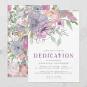 Lila Waterverf Flowers Baby Dedicatie Kaart (Voorkant / Achterkant)