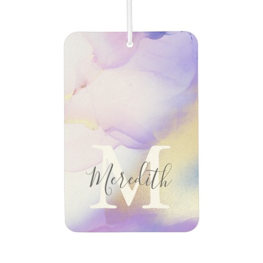 Lila Waterverf Gold Abstract monogram Naam Luchtverfrisser (Voorkant)