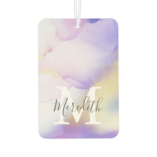 Lila Waterverf Gold Abstract monogram Naam Luchtverfrisser (Achterkant)