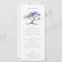 Lila Waterverf Jacaranda Tree Wedding Menu kaart