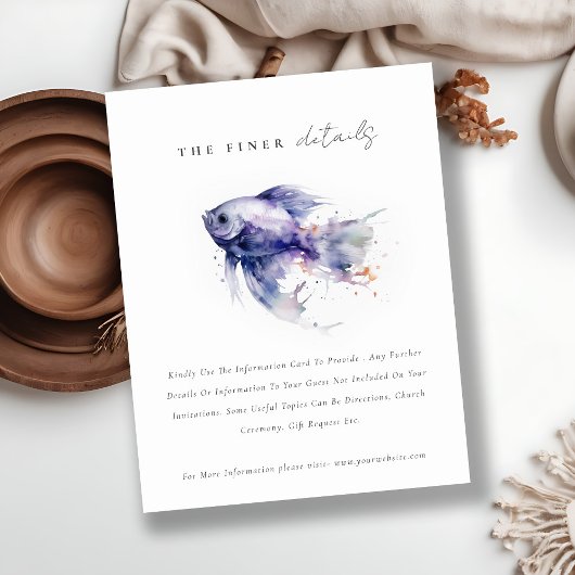Lila Waterverf kustvis bruiloft details Informatiekaartje