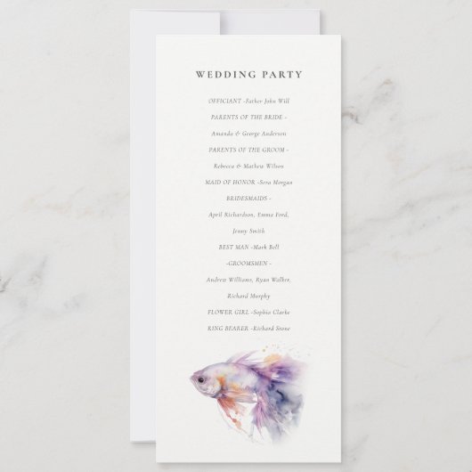 Lila Waterverf Kustvis Huwelijksprogramma Kaart (Achterkant)