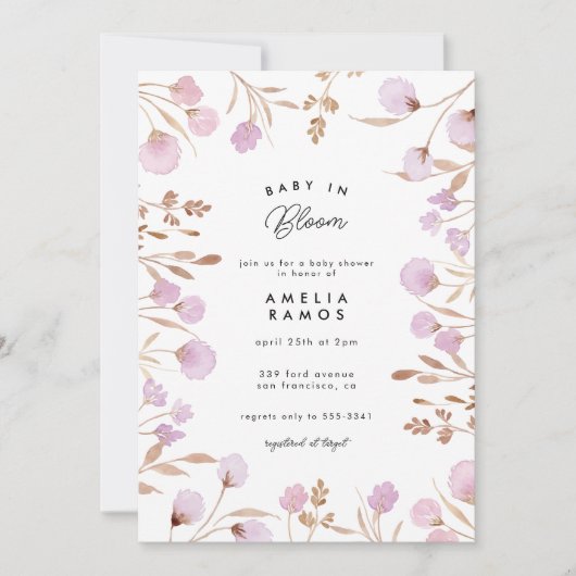 Lila Waterverf lavender Baby shower Kaart (Voorkant)