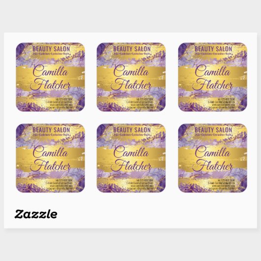 Lila Waterverf Vierkante Sticker (Vel)