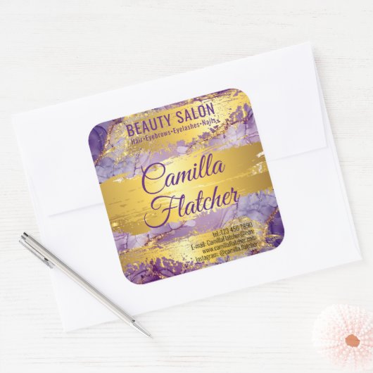 Lila Waterverf Vierkante Sticker (Envelop)