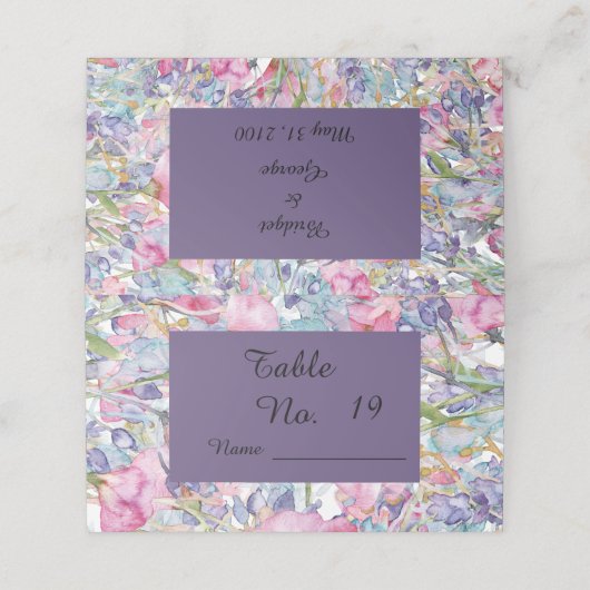 lila waterverf wildbloem groen gebladerte plaatskaartje (Buitenkant ongevouwen)
