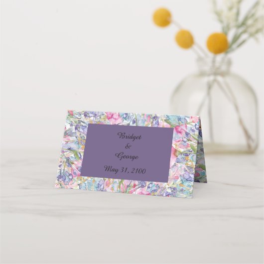 lila waterverf wildbloem groen gebladerte plaatskaartje (Achterkant)