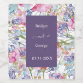 Lila Waterverf Wildflower groen blad Wijn Etiket (Enkel label)