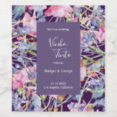 Lila Waterverf Wildflower groen blad Wijn Etiket (Enkel label)