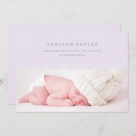 LILA WAVES | GEBOORTEAANKONDIGING AANKONDIGING (Voorkant / Achterkant)