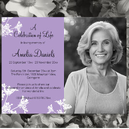 Lila White Flower Photo Celebration of Life Card Kaart